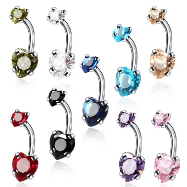 Wholesale Fashion Geometric Heart Shape Stainless Steel Inlaid Zircon Zircon Belly Ring 1 Piece