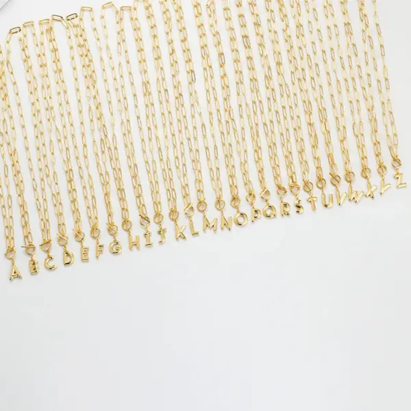 Copper Paperclip Chain Toggle Letter Pendant Necklace
