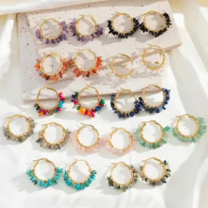 Wholesale 1 Pair Bohemian Geometric Plating Inlay Stainless Steel Natural Stone Earrings