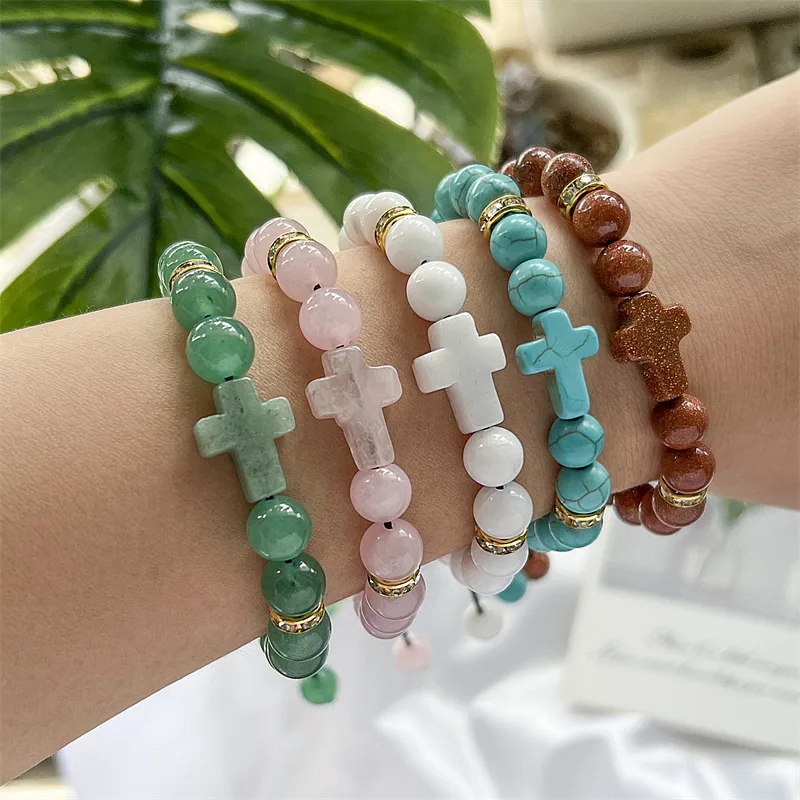 Wholesale Ethnic Style Cross Natural Stone Beaded Bracelets