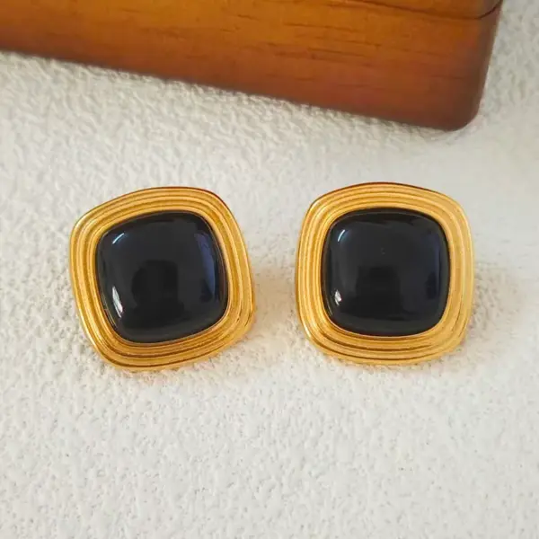 1 Pair Elegant Nordic Style Retro Square (Accessory) Waterproof Non-Fading 304 Stainless Steel Resin Tiger Eye Vacuum Electroplating (Fired) 18K Gold Butterfly Ear Caps Women's Earrings Studs