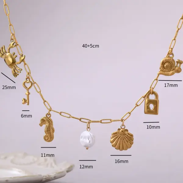 Wholesale PVD Coated 18K Gold Plated Hippocampus Shell 201 Stainless Steel 304 Stainless Steel Casual Vacation Waterproof Non Tarnish 201 Stainless Steel Pendant Necklace