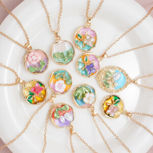 Wholesale Cross-border rose oil painting color pearl color necklace clavicle chain send flowers mother's day birthday gift girlfriends