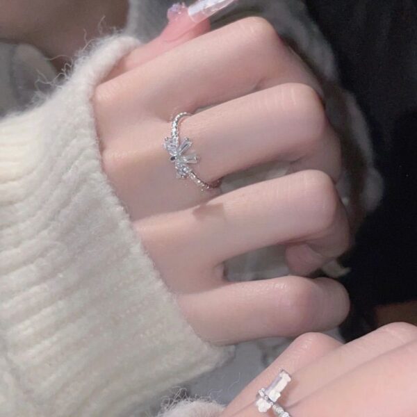 Wholesale Escape Princess Flash Diamond Bow Ring Ins Student Simple Temperament Cold Style Niche High-grade Sense Ring Tide