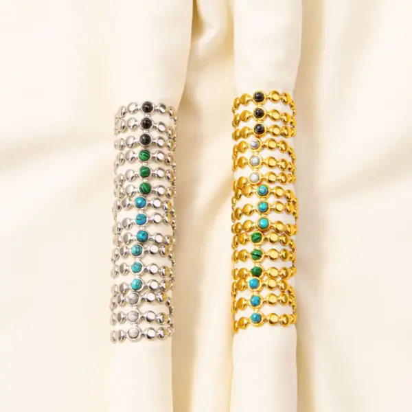 Wholesale 304 Stainless Steel Simple Style Inlay Round Artificial Gemstones Rings