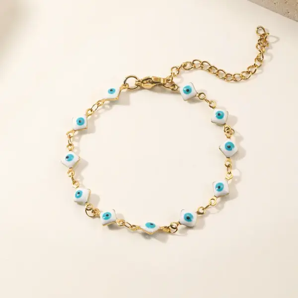 Wholesale PVD Coated 18K Gold Plated Devil's Eye 201 Stainless Steel Simple Style Waterproof Non Tarnish 201 Stainless Steel Bracelets