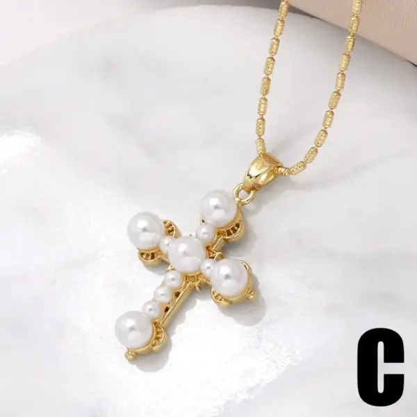 Wholesale Copper Bamboo Necklace 18K Gold Plated Plating Inlaid Shell Cross Virgin Mary Pendant Necklace