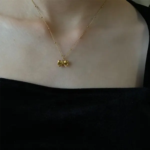 Wholesale PVD Coated Real Gold Plated 18K Gold Bow Knot 304 Stainless Steel IG Style Waterproof Non Tarnish 304 Stainless Steel Necklace
