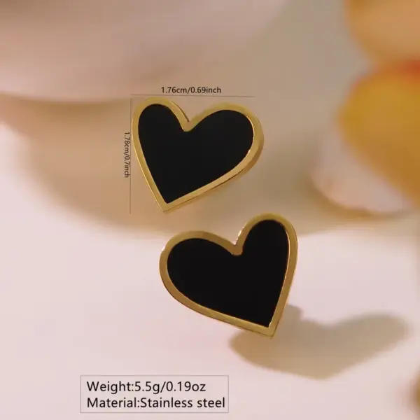 Wholesale 304 Stainless Steel Plastic Heart Shape Ion Plating (IP) Acrylic 18K Gold Plated Elegant Sweet Waterproof Non Tarnish Inlay White Gold Black Earrings Necklace Jewelry Set