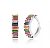round Ring Earrings/Colorful Crystals Unprinted/White Gold Color