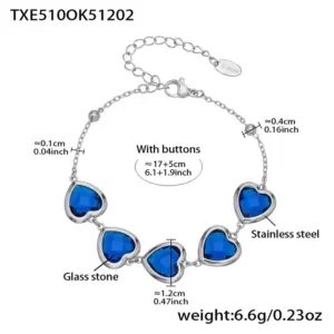 TXE510-Blue Glass Stone Steel Color Bracelet 16.5+5cm