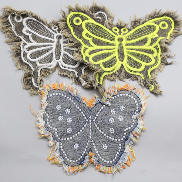 Wholesale Denim Tassel Ear Butterfly Cloth Sticker Patch Embroidered Pieces Cloth Sticker Clothing Bag Hand-stitched Decorative Embroidered Pieces Cloth Sticker