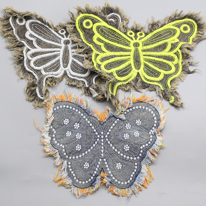 Wholesale Denim Tassel Ear Butterfly Cloth Sticker Patch Embroidered Pieces Cloth Sticker Clothing Bag Hand-ed Decorative Embroidered Pieces Cloth Sti