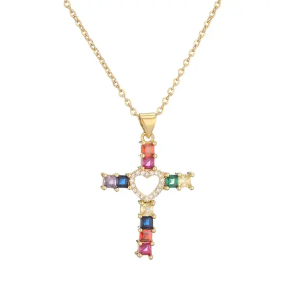 Wholesale Ig Style Simple Style Cross Copper Plating Inlay Zircon Gold Plated Pendant Necklace