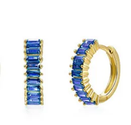 round Ring Earrings/Blue Diamond/Yellow / Gold