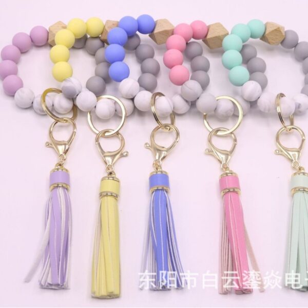 Wholesale Silicone leather tassel bracelet keychain