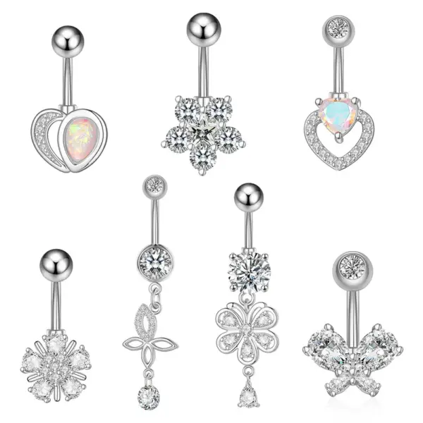 Wholesale Fashion Heart Shape Flower Butterfly Stainless Steel Plating Inlay Zircon Belly Ring 1 Piece