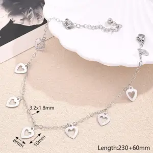 Hollow Embossed Heart-Shaped Pendant Anklet (Steel Color) / Length: 230+60mm / 1 Strand/Package
