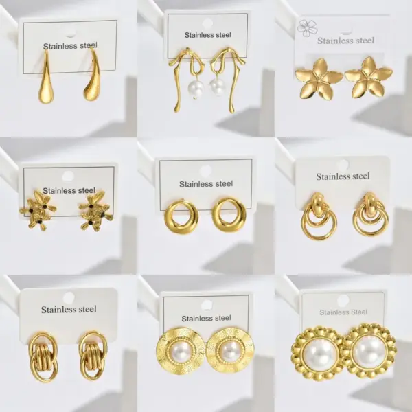 304 Stainless Steel Flower PVD Coated Pearl Real Gold Plated Casual Simple Style Waterproof Non Tarnish Inlay Ear Studs