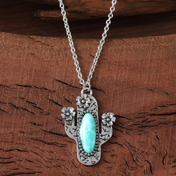 oly-46ccccce27fbeca7ffb645b1a92b08ea Wholesale Vintage inlaid turquoise cactus pendant necklace