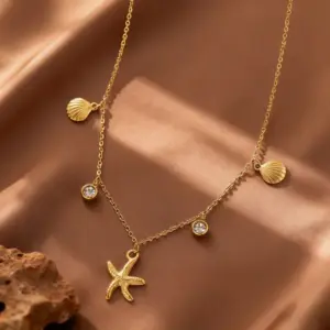 X01304-Shell Starfish-Necklace- Gold
