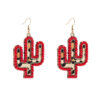 Wholesale retro leather exaerated earrings with crystal leopard print leather cactus earrings independent station