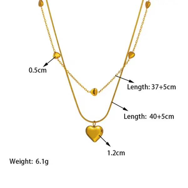 Wholesale Jewelry Simple Style Geometric Heart Shape Titanium Steel Shell Zircon 18K Gold Plated Inlay Layered Necklaces Necklace