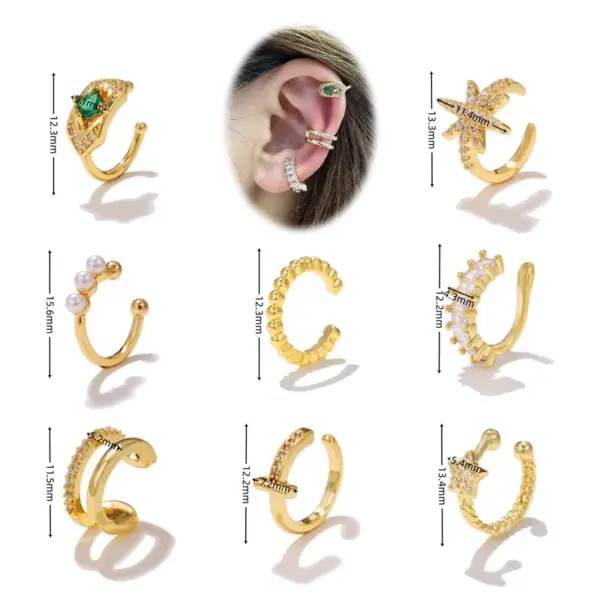 Wholesale 1 Piece Vintage Style C Shape Geometric Star Plating Inlay Copper Zircon Ear Cuffs