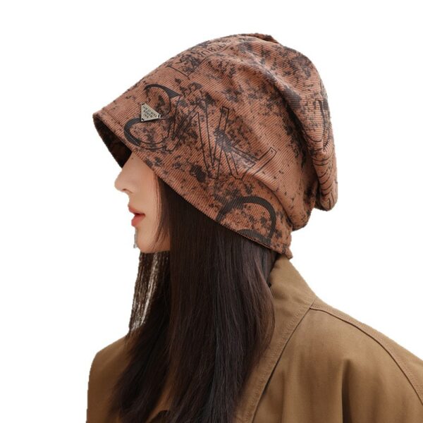 oly-46de76c4468ab6e925afed6248787668 Wholesale Autumn and Winter New Printed Slouchy Beanie Korean Style Windproof Face-Slimming Small Turban Hat Warm Casual Versatile Hat for Women