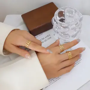 A363-Golden Double Layer Chain Ring Opening Adjustable / No. 7 Opening Adjustable