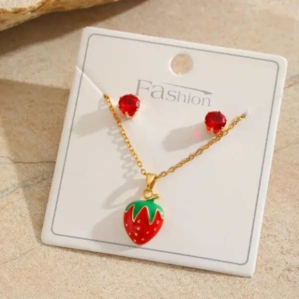 Wholesale Jewelry Sweet Cherry Strawberry 304 Stainless Steel Plating Jewelry Set Cable Chain