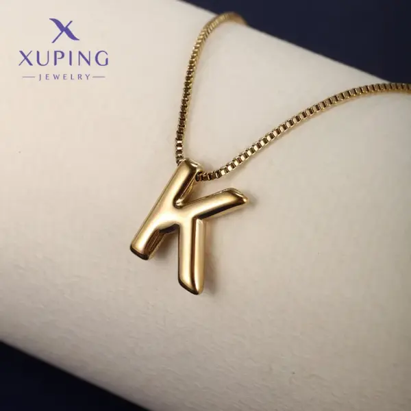 Wholesale 304 Stainless Steel 18K Gold Plated XUPING Simple Style Letter Necklace