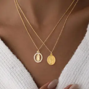 Wholesale PVD Coated Real Gold Plated Virgin Mary 201 Stainless Steel 304 Elegant Classic Style Waterproof Non Tarnish Pendant Necklace