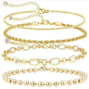 Gold Box Chain Hemp Flowers Chain Size round Chain Beads Chain Anklet Four-Piece Set
