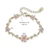 Wholesale Luxurious Copper Embedded Colorful Diamond Five-Petal Flower Branch Leaf Bracelet Creative Versatile Elegant Jewelry Accessory