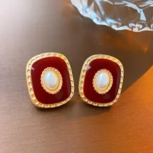 66# real gold plated silver needle Pearl Square earrings