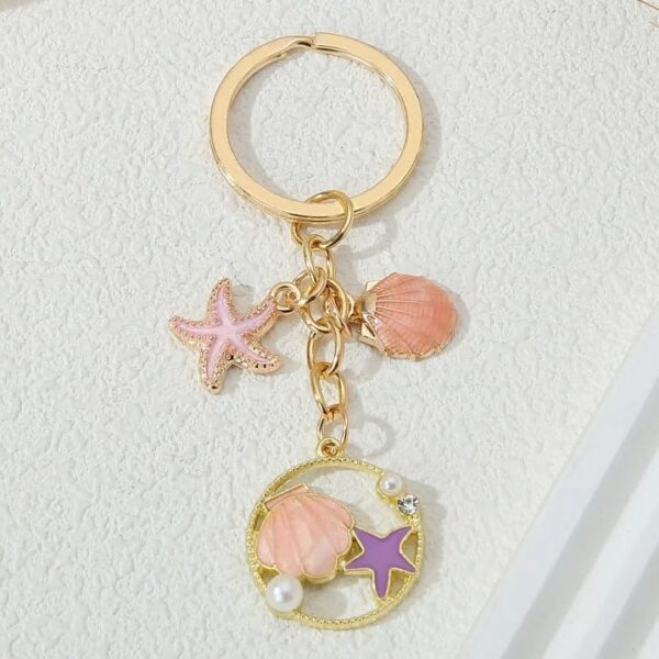 Wholesale Cross-border starfish shell keychain creative oil pearl keychain bag pendant girls pvc key chain