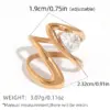 Wholesale 304 Stainless Steel 18K Gold Plated Women Stainless Steel Zircon Geometric Open Ring Women Jewelry Accessories Holiday Gifts