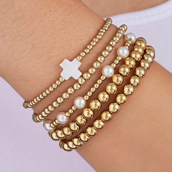Wholesale Full-Managed Cross-Border Bracelet CCB Beaded Bracelet 5-Piece Set Niche Design Sense Elegant Stacked Bracelet