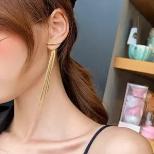 023642--Snake Bone Tassel Ear Studs--Gold
