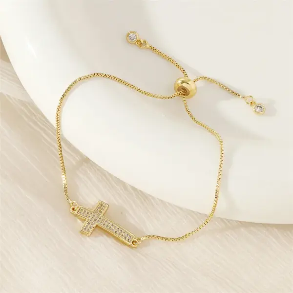 Wholesale Copper 18K Gold Plated Simple Style Plating Inlay Cross Zircon Bracelets