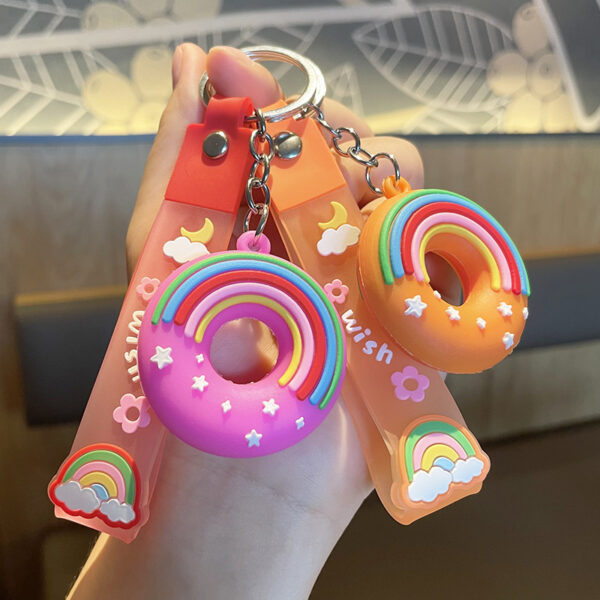 Wholesale New Cute Rainbow Donut Keychain Student Backpack Pendant Commemorative Gift Pendant Car Accessories