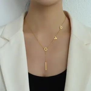 Wholesale PVD Coated Real Gold Plated 18K Gold Geometric 304 Stainless Steel Waterproof Non Tarnish 304 Stainless Steel Necklace