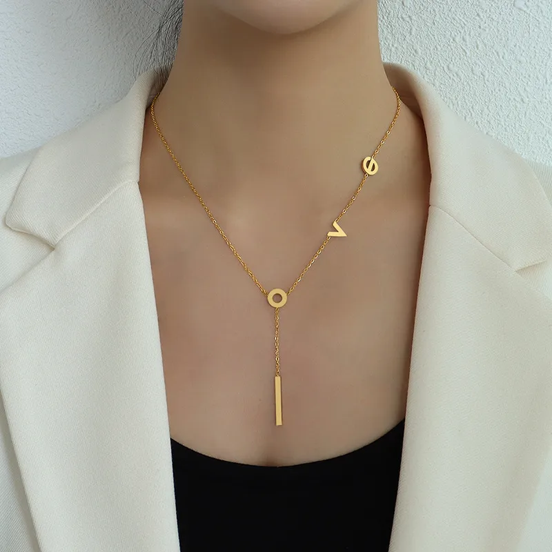 Wholesale PVD Coated Real Gold Plated 18K Gold Geometric 304 Stainless Steel Waterproof Non Tarnish 304 Stainless Steel Necklace