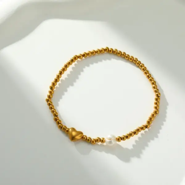 Wholesale 304 Stainless Steel Vacuum Electroplating (In Furnace) Plated 18K Real Gold Freshwater Pearl Star Love Shape No Inlaid Material Luxury Classic Bracelet