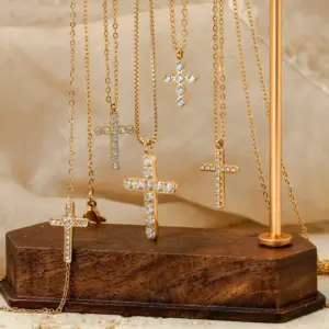 Wholesale PVD Coated Real Gold Plated 16K Gold White Gold Plated Cross 304 Stainless Steel Modern Style Artistic Waterproof Non Tarnish 304 Stainless Steel Necklace