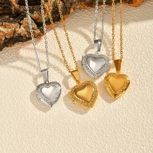 Wholesale Jewelry Fashion Heart Shape 201 Stainless Steel Artificial Diamond Plating Inlay Stainless Steel Necklaces