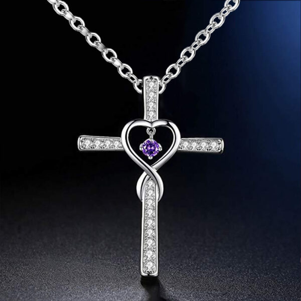 Wholesale Cross-border wish European and American fashion cross religious inlaid zircon pendant necklace love-shaped necklace jewelry