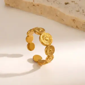 Wholesale Ion Plating (IP) 18K Gold Plated Geometric 304 Stainless Steel Commute IG Style Waterproof Non Tarnish Open Rings