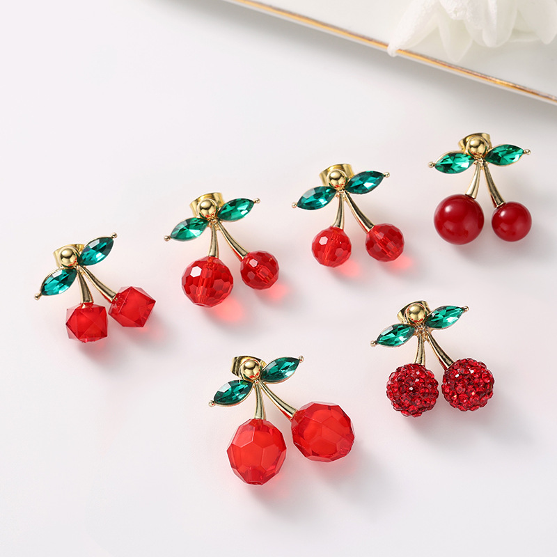 Wholesale Fashion red cherry earrings temperament new exquisite cute sweet white pendant high design all-match earrings